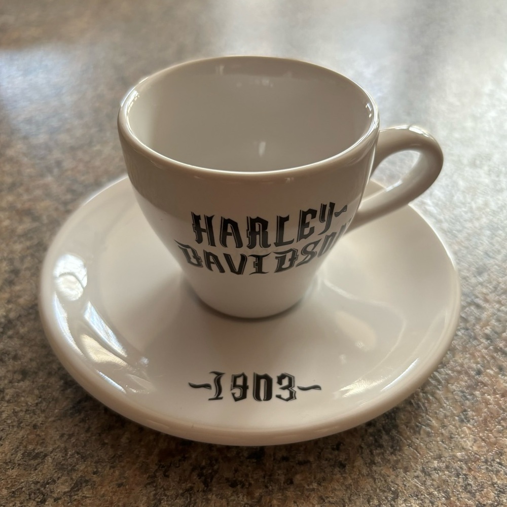 Set of 2  / White Harley-Davidson Espresso Cup and Saucers